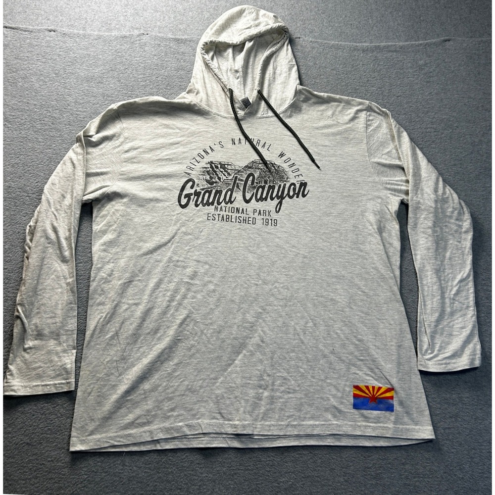 Hooded Long Sleeve Shirt Gray Mens 2XL Grand Canyon Arizona Prairie Mountain